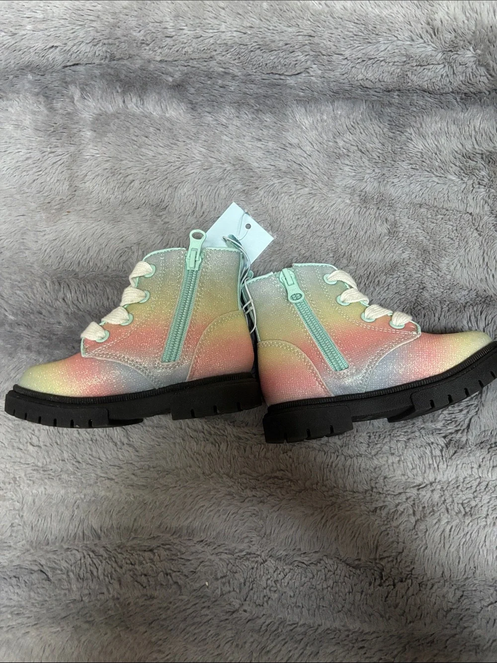 Cat & Jack Girls Glitter Ombre Lace-Up Boots in Mint and Pink